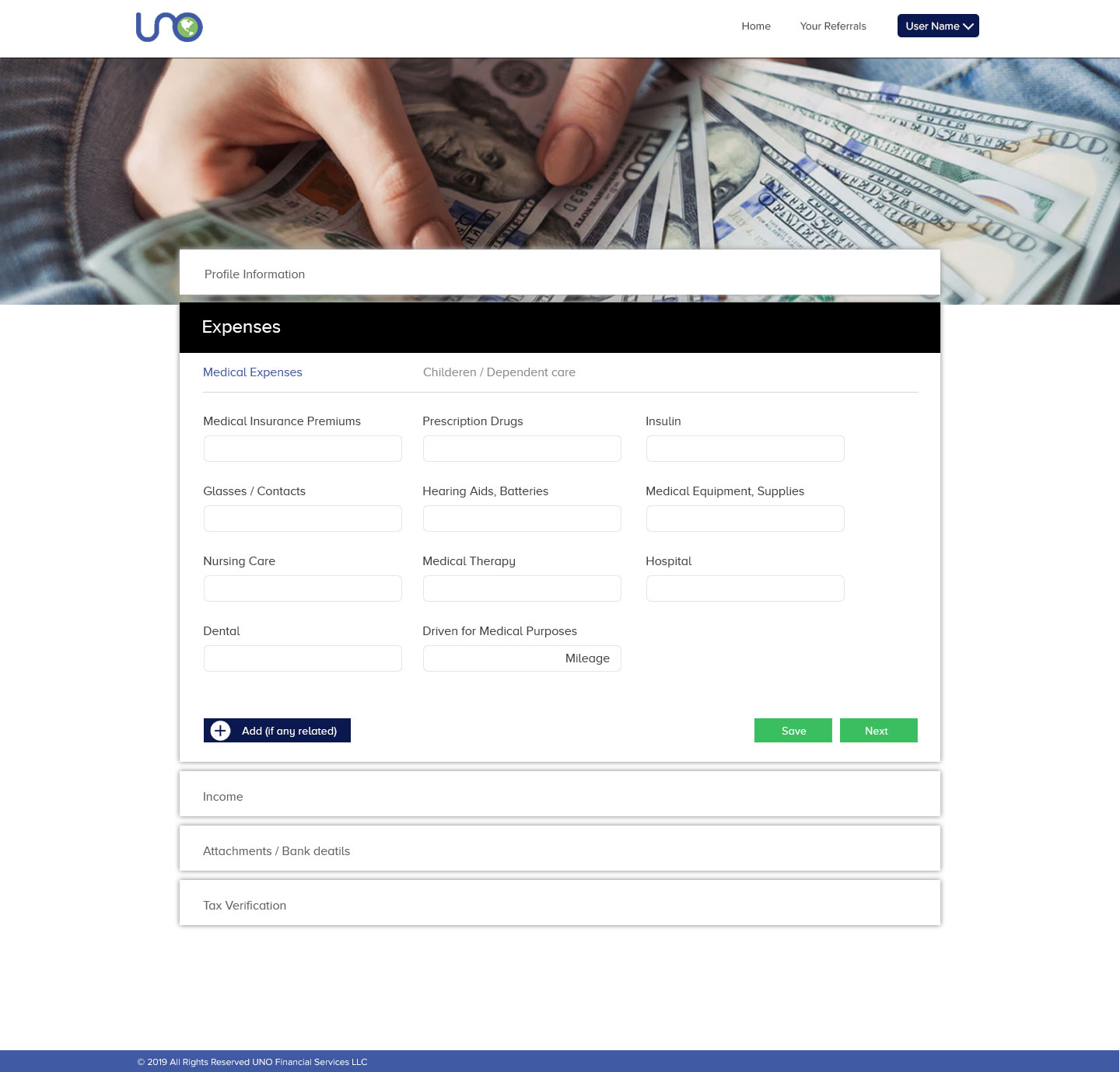 UNO Financial — Expenses (Medical Expenses) screen